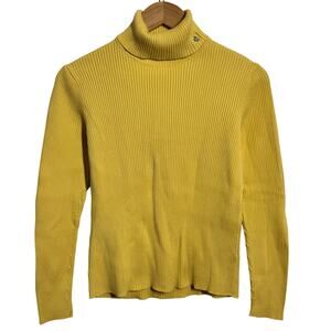 Lauren Ralph Lauren Ribbed Turtleneck Sweater Women M Mustard Yellow Preppy